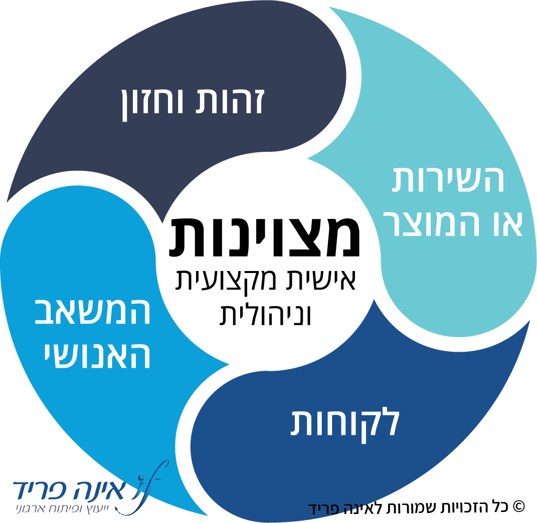 מעגל הכי פנימי – מצוינות אישית מקצועית וניהולית המעגל הבא: פלח 1 -זהות וחזון. פלח 2 – השירות או המוצר. פלח 3 – לקוחות. פלח 4 – המשאב האנושי. כל הזכויות שמורות לאינה פריד